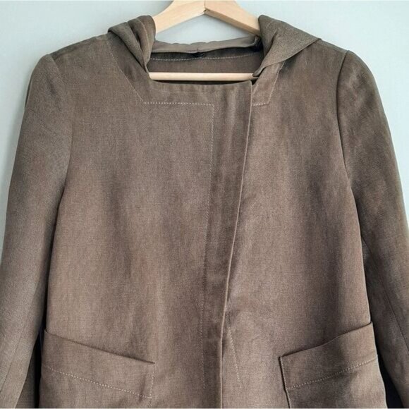 GARDE Linen Blend 100% Silk Lining Modern Asymmetric Full-Zip Jacket w Hood Sz S - Picture 2 of 16